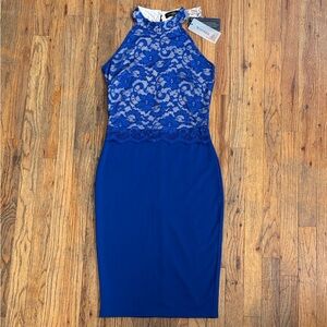Chic Royal Blue Lace Midi Dress